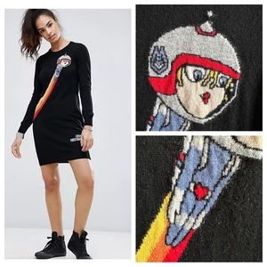 Love Moschino Space Astronaut Cartoon Sweatshirt Dress Cashmere Mix_Black_Sz S